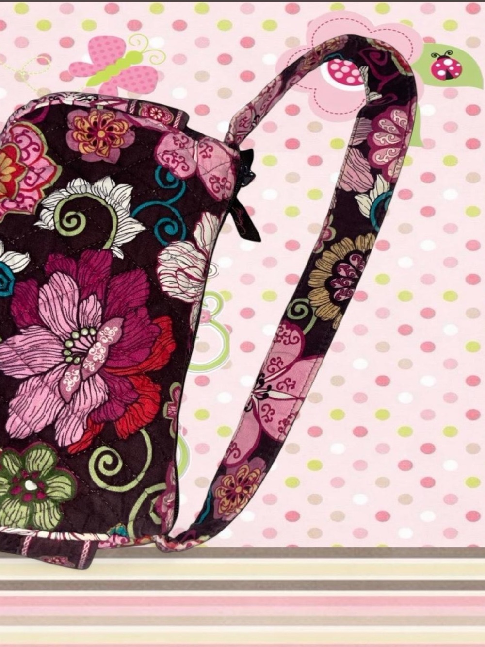 Vintage Vera Bradley Maggie Bag Purse In Mod Floral Pink Pattern - Picture 5 of 6
